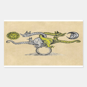 Sticker Rectangulaire Symbole de dragons d'or et d'argent