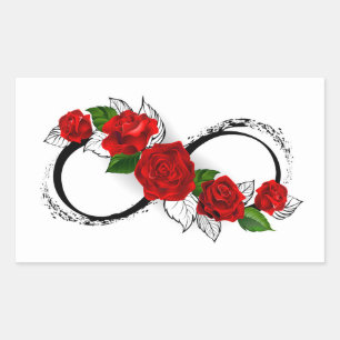Sticker Rectangulaire Symbole d'infini avec les roses rouges
