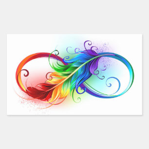 Sticker Rectangulaire Symbole d'infini avec plume arc-en-ciel