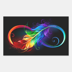 Sticker Rectangulaire Symbole d'infini avec plume arc-en-ciel