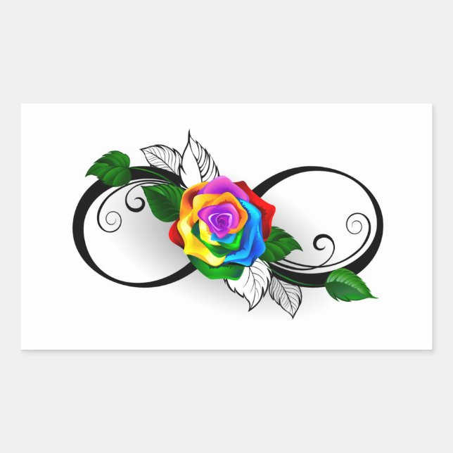 Sticker Rectangulaire Symbole d'infini avec Rose arc-en-ciel (Devant)
