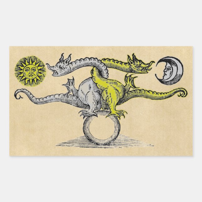 Sticker Rectangulaire Symbole dragons d'or et d'argent (Devant)