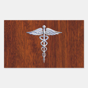 Sticker Rectangulaire Symbole Médicale de Caduceus en argent Imprimer