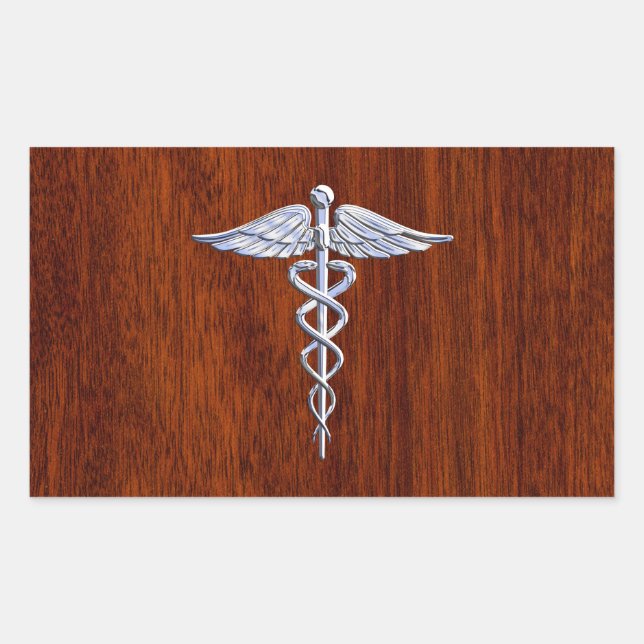 Sticker Rectangulaire Symbole Médicale de Caduceus en argent Imprimer (Devant)