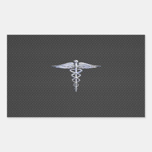 Sticker Rectangulaire Symbole Médicale Silver Caduceus Style fibre de ca