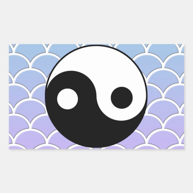 Sticker Rectangulaire Symbole Yin Yang sur l'Arrière - plan d'onde (Devant)