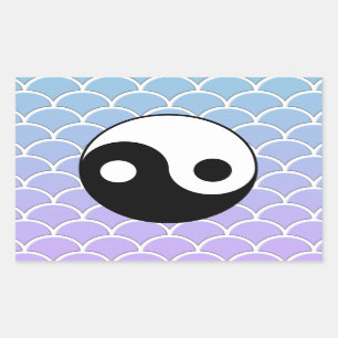 Sticker Rectangulaire Symbole Yin Yang sur l'Arrière - plan d'onde