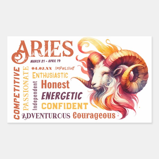 Sticker Rectangulaire SYMBOLE Zodiaque Aries Traits Aquarelle Ram (Devant)