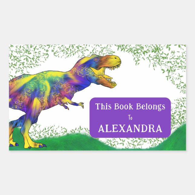 Sticker Rectangulaire T Rex Ce Livre Appartient à Nom de l'Enfant (Devant)