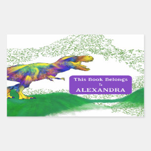 Sticker Rectangulaire T Rex Ce Livre Appartient Au Nom Des Enfants