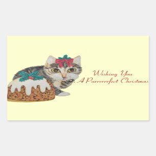 Sticker Rectangulaire tabby gris chaton mignon lécher patte noël