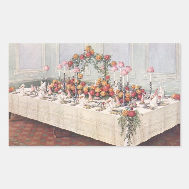 Sticker Rectangulaire Table de banquet de mariage vintage (Devant)