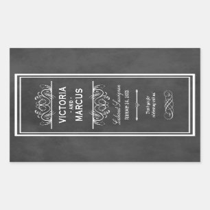 Sticker Rectangulaire Tableau noir Mariage Monogramme Vin bouteille