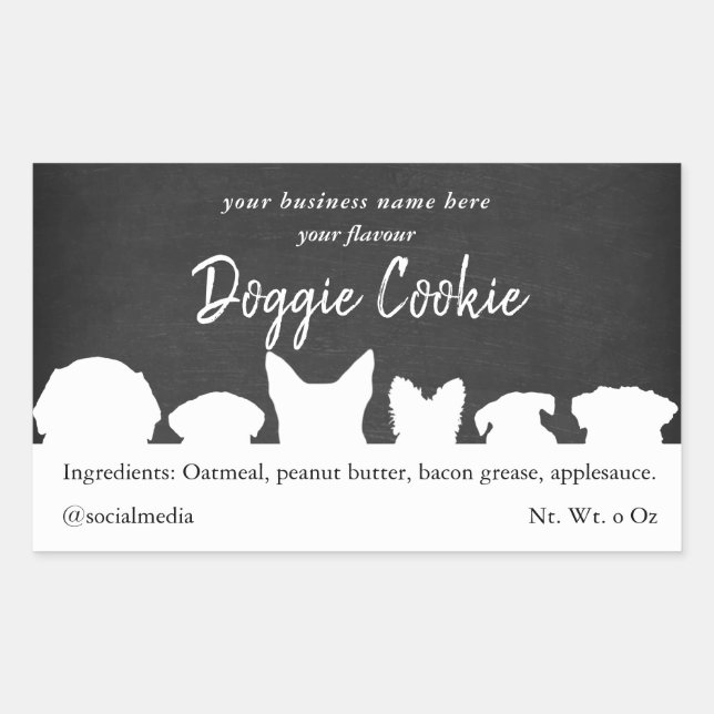 Sticker Rectangulaire Tableau noir, silhouettes de chien biscuit (Devant)