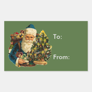 Sticker Rectangulaire Tag cadeau vintage Santa Claus