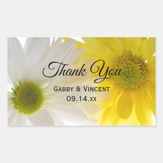 Sticker Rectangulaire Tag Mariage Merci blanc jaune (Devant)