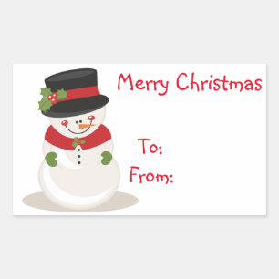 Sticker Rectangulaire Tags cadeaux de Noël/Stickers Rectangle/Snowman