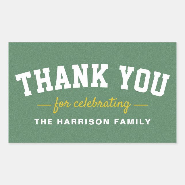 Sticker Rectangulaire Tailgate baby shower sportif jaune merci (Devant)