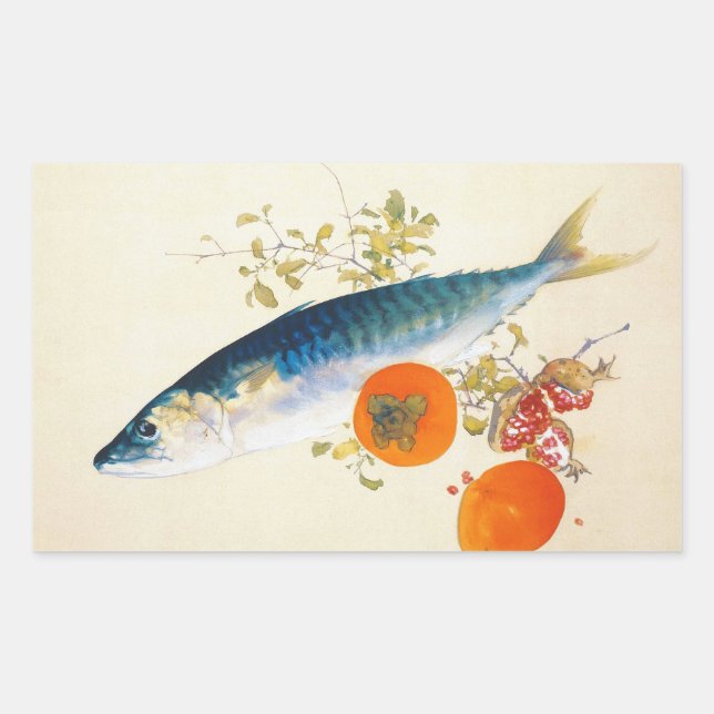 Sticker Rectangulaire Takeuchi Seiho - Poissons d'automne engraissés et  (Devant)