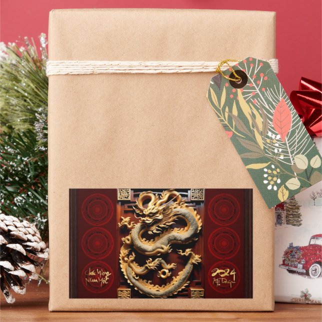 Sticker Rectangulaire Tambours vietnamiens Têt Dragon Nouvel An Scupture (vacances)