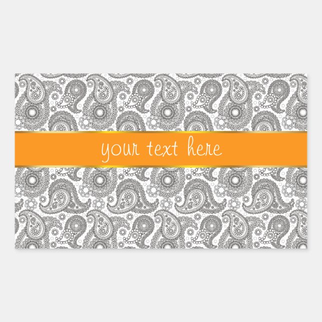 Sticker Rectangulaire Tangerine Black Paisley (Devant)