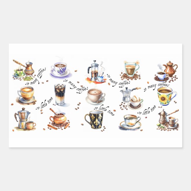 Sticker Rectangulaire Tant de cafés, si peu de temps (Devant)
