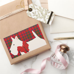 Sticker Rectangulaire Tartan Terrier Écossais Blanc