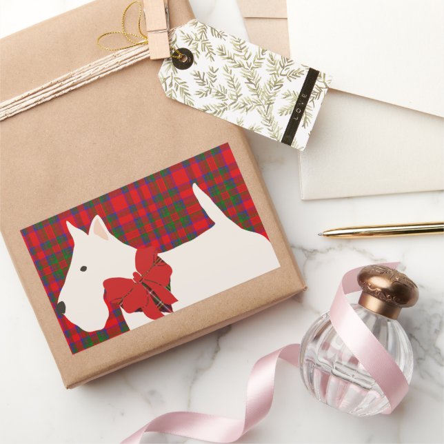 Sticker Rectangulaire Tartan Terrier Écossais Blanc  (Cadeaux)