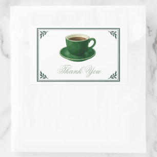 Sticker Rectangulaire Tasse de café vert Baby Shower Élégant Merci