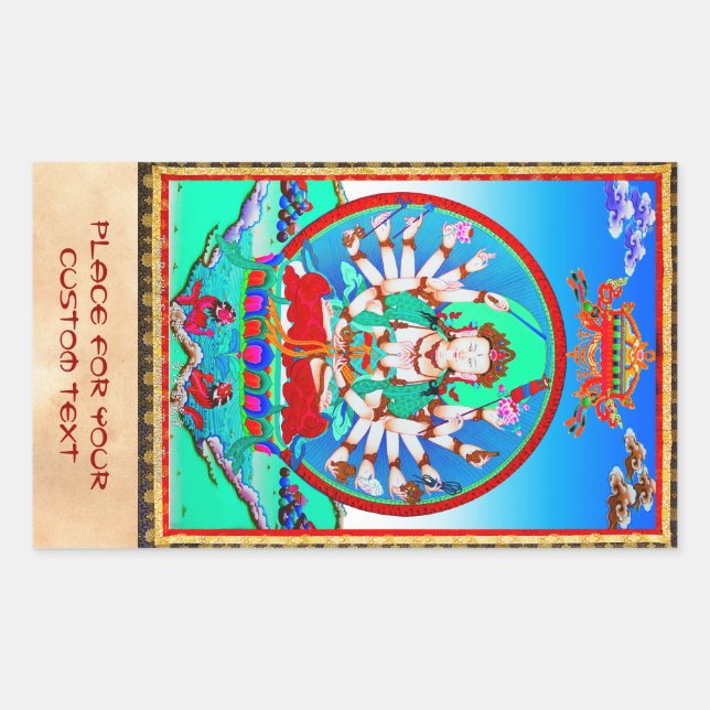 Sticker Rectangulaire Tatouage de thangka cool Cundhi Bodhisattva (Devant)