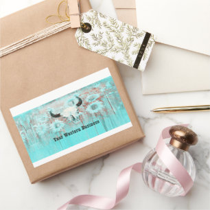 Sticker Rectangulaire Taureau Rustique Turquoise Ouest Taureau Taureau S