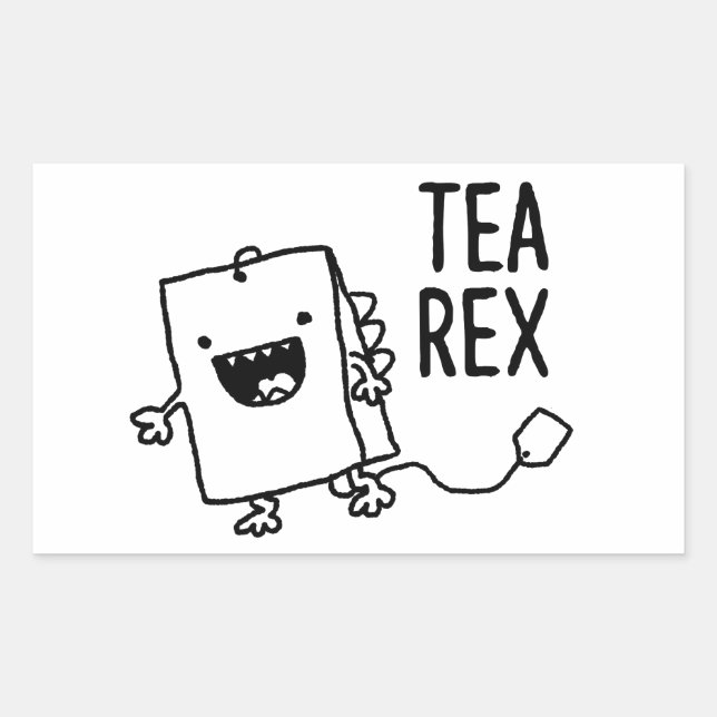 Sticker Rectangulaire Tea Rex Tea Sac Drôle Pun Carton (Devant)