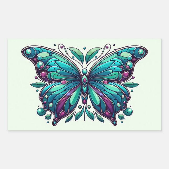 Sticker Rectangulaire Teal & Purple Butterfly 4 (Devant)