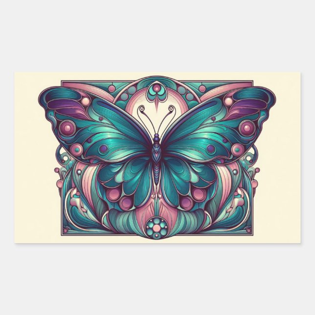 Sticker Rectangulaire Teal & Purple Butterfly 5 (Devant)