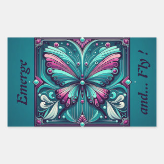 Sticker Rectangulaire Teal & Purple Butterfly Square