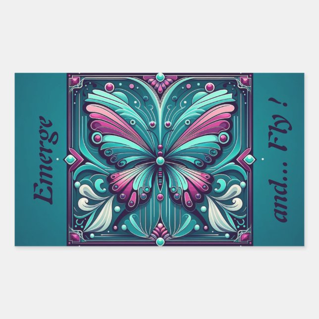 Sticker Rectangulaire Teal & Purple Butterfly Square (Devant)