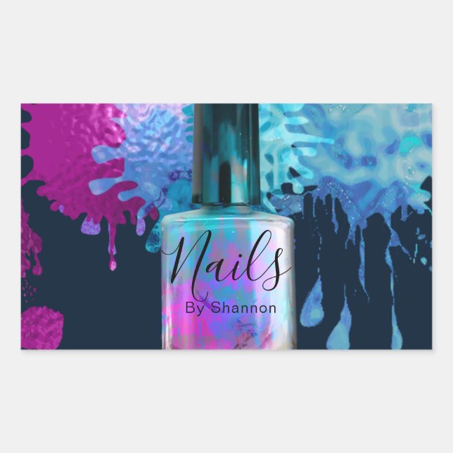 Sticker Rectangulaire Technicien à ongles Conception colorée des plaquet (Devant)