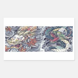 Sticker Rectangulaire Tempête japonaise orientale fraîche de tatouage