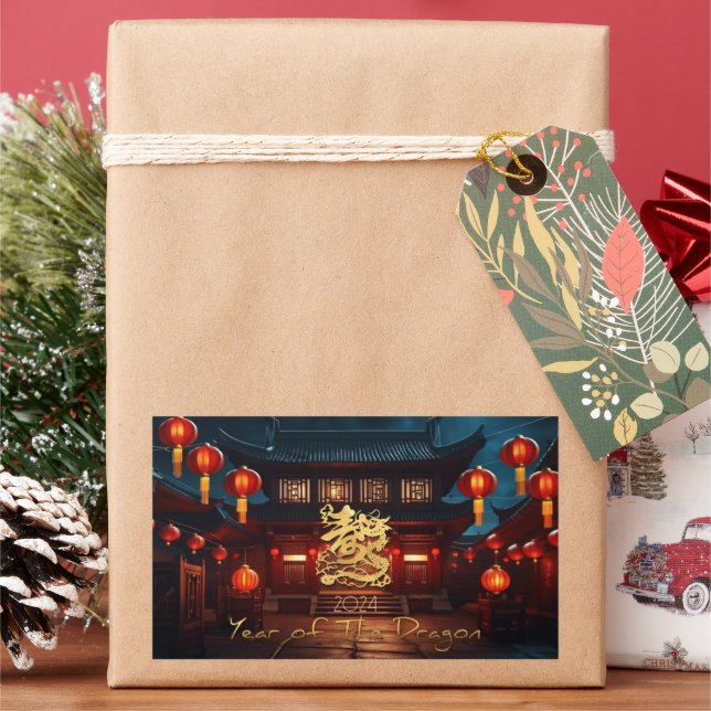 Sticker Rectangulaire Temple traditionnel chinois du Nouvel An Dragon 20 (vacances)