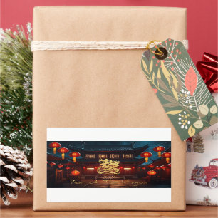 Sticker Rectangulaire Temple traditionnel chinois du Nouvel An Dragon 20