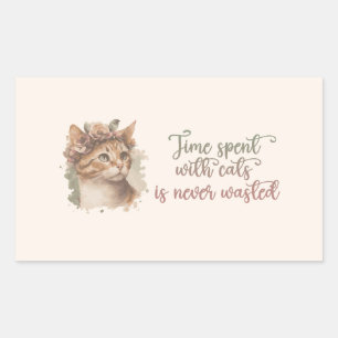 Sticker Rectangulaire Temps passé avec chats mignon Chat Aquarelle Desig