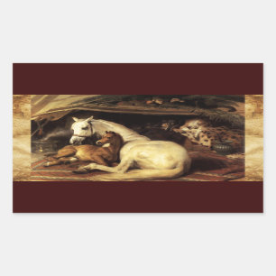 Sticker Rectangulaire TENTE ARABE AVEC CHEVAUX, AUTRES ANIMAUX Parchemin