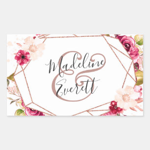 Sticker Rectangulaire Terrarium Géométrique Monogramme Mariage Or Rose