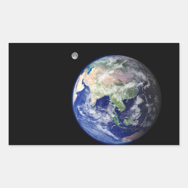 Sticker Rectangulaire Terre et Lune depuis l'Espace (Devant)