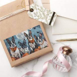 Sticker Rectangulaire terrier de Boston Halloween effrayant