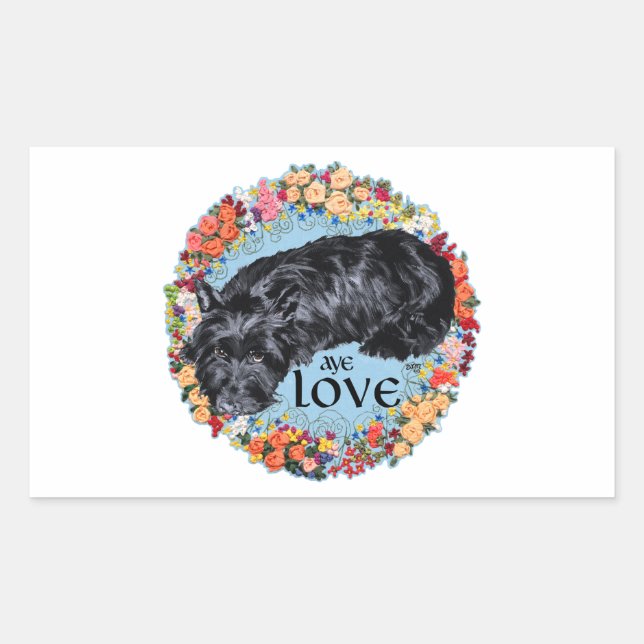 Sticker Rectangulaire Terrier Écossais : Aye, Amour ! (Devant)