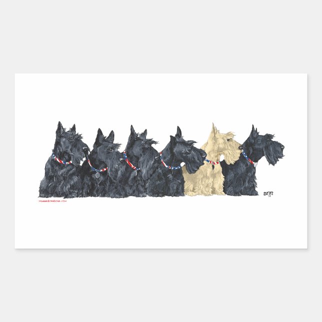 Sticker Rectangulaire Terriers écossais noirs et roux (Devant)