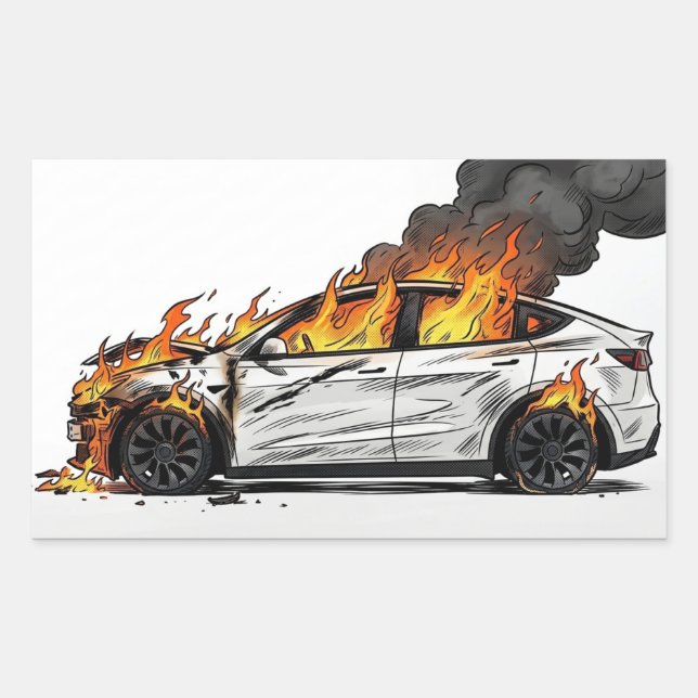 Sticker Rectangulaire Tesla en feu (Devant)