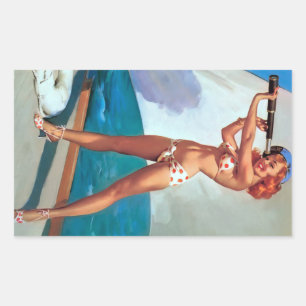 Sticker Rectangulaire Tête rouge avec broche en verre épicé U