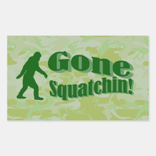 Sticker Rectangulaire Texte Gone Squatchin sur camouflage vert (Devant)
